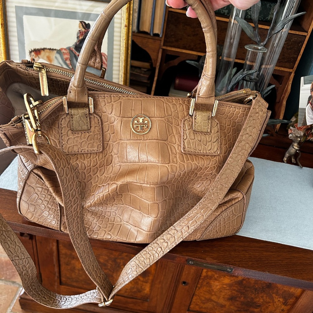 Tory Burch Brown Croc-Embossed Handbag